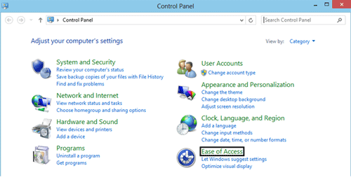 Control Panel, Ease of Access